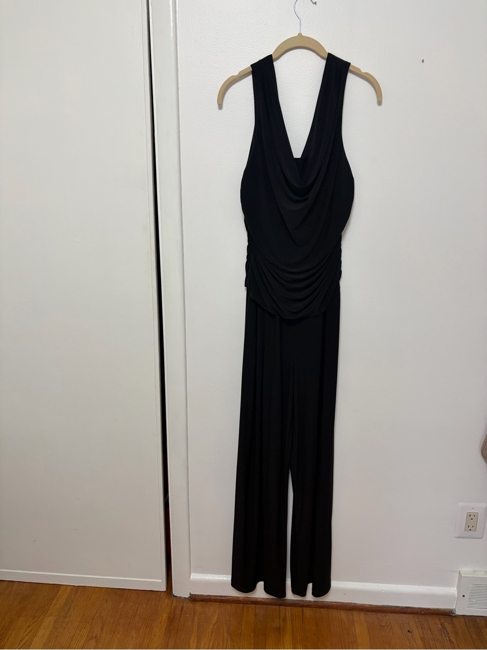 R & M Richards Black Draped Cowl Jumpsuit
